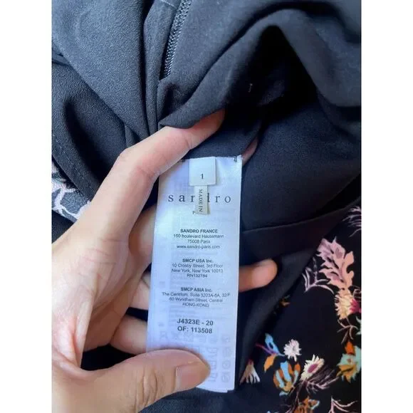 Sandro Paris Black Floral Asymmetrical Ruffle Skirt Size 1 Small Romantic Midi - Picture 10 of 11